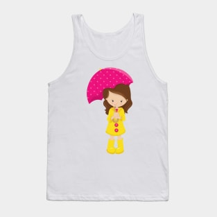 Girl In Raincoat, Girl With Umbrella, Brown Hair Tank Top